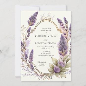 watercolor lavender floral regal wedding invitation