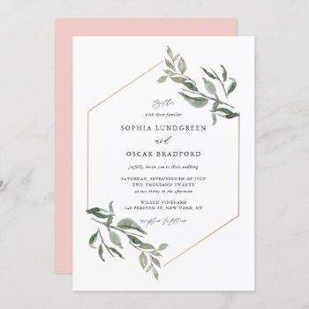 Small Watercolor Leaves Rose Gold Frame Wedding Front View