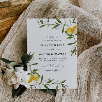 watercolor lemon foliage wedding invitation