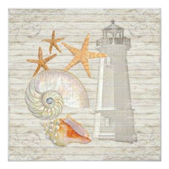 Small Watercolor Lighthouse Shells Beach Cottage Wedding Back View