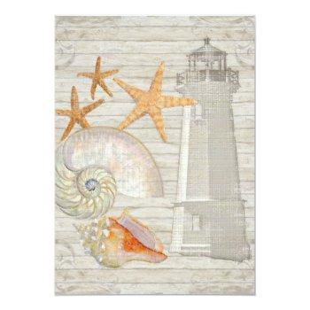 Small Watercolor Lighthouse Shells Beach Cottage Wedding Back View