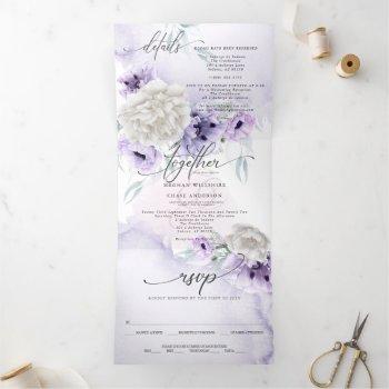 Small Watercolor Lilac Floral All In One Wedding Tri-fold Front View