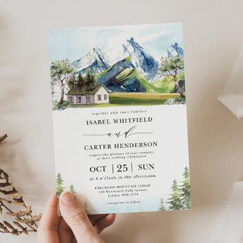 watercolor mountain boho forest wedding invitation