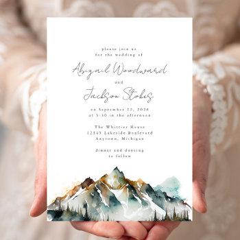 Small Watercolor Mountains Evergreen Forest Wedding Front View