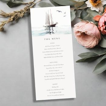 watercolor nautical sail yacht wedding menu card