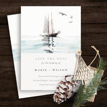 watercolor nautical sailing yacht save the date invitation