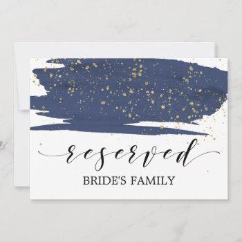 Small Watercolor Navy And Gold Wedding Reserved Sign Front View