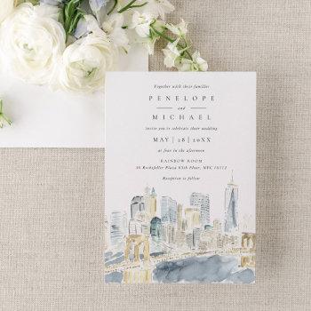 Small Watercolor New York City Usa Destination Wedding Front View