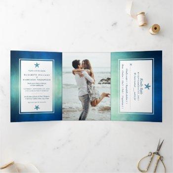 Small Watercolor Ocean Starfish Beach Wedding Suite Tri-fold Front View