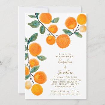 Small Watercolor Orange Citrus Fruit Script Wedding Inv Front View