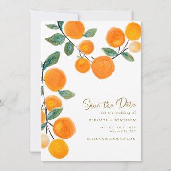 Small Watercolor Orange Citrus Fruit Script Wedding Save The Date Front View