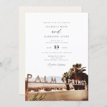 watercolor palm springs california sign wedding invitation