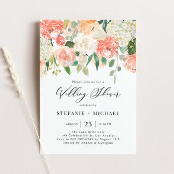 watercolor peach and ivory flowers wedding shower invitation