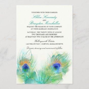 Small Watercolor Peacock Feather Wedding Front View