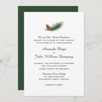 watercolor pine branch winter pinecone wedding invitation