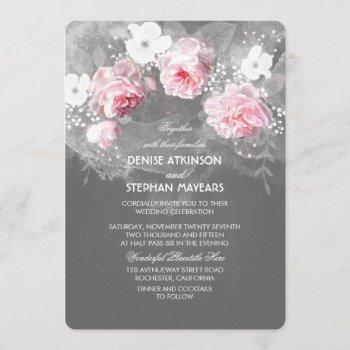 Small Watercolor Pink & White Floral Wedding Invites Front View