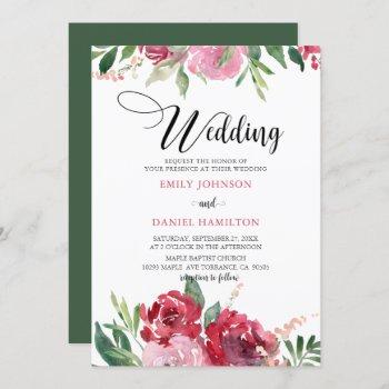 Small Watercolor Red Blush Pink Green Floral Wedding Front View
