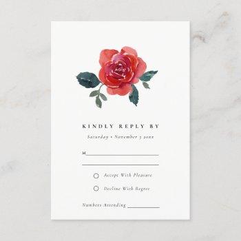Small Watercolor Red Green Rose Floral Wedding Rsvp Enclosure Card Front View