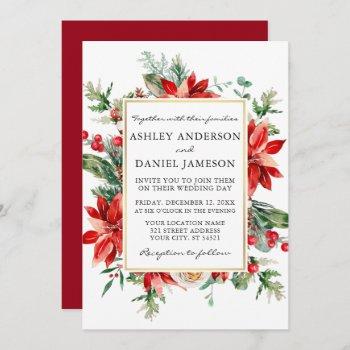 Small Watercolor Red Poinsettia Floral Greenery Wedding Front View