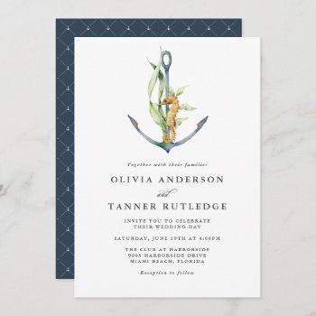 Small Watercolor Seahorse And Anchor Nautical Wedding Front View