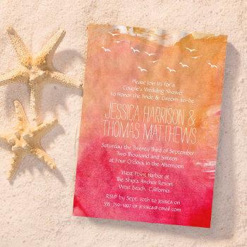 watercolor sunset beach couple's wedding shower invitation