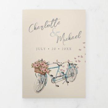 Small Watercolor Tandem Bike With Hearts Wedding Tri-fo Tri-fold Front View