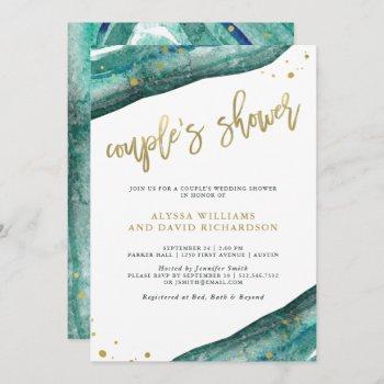 Small Watercolor Teal And Gold Geode Couples Shower Front View