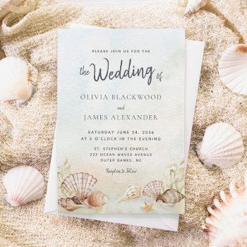 watercolor tropical beach seashells wedding invitation