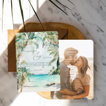 watercolor tropical beach wedding invitation