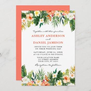 Small Watercolor Tropical Floral Greenery Wedding Coral Front View