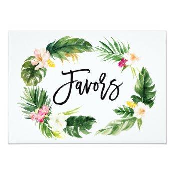 Small Watercolor Tropical Floral Wreath Favors Sign Front View
