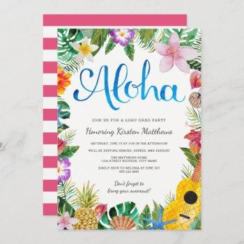Small Watercolor Tropical Luau Graduation Party Invite Front View