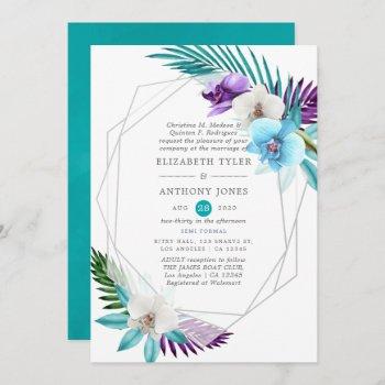 watercolor tropical orchids geometric wedding invitation