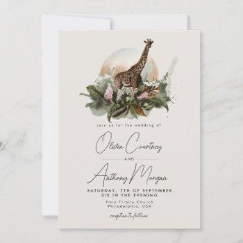 watercolor tropical safari jungle giraffe wedding invitation