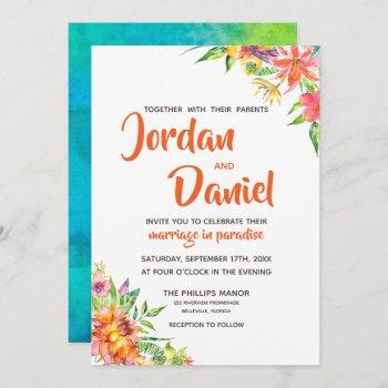 watercolor tropics floral chic destination wedding invitation