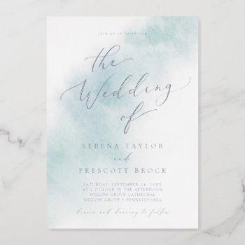 watercolor wash | blue and silver foil wedding foil invitation
