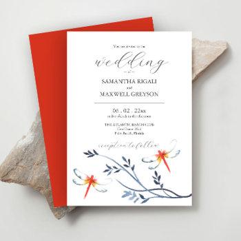 watercolor wedding invitations red dragonflies