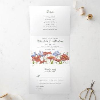 watercolor wildflower meadow wedding tri-fold invitation