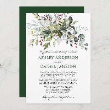watercolor winter greenery wedding invitation