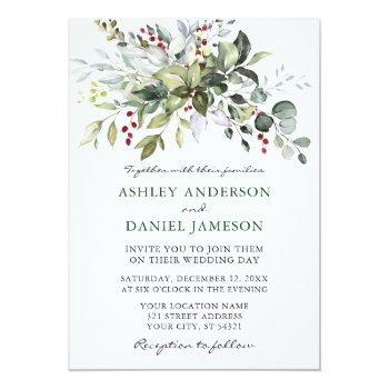 Small Watercolor Winter Greenery Wedding Front View
