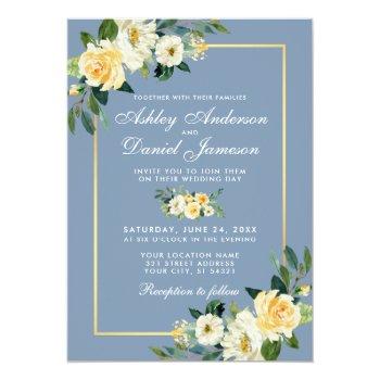Small Watercolor Yellow White Floral Dusty Blue Wedding Front View