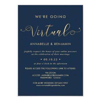 Small We Are Going Virtual Navy & Gold Wedding Photo Front View