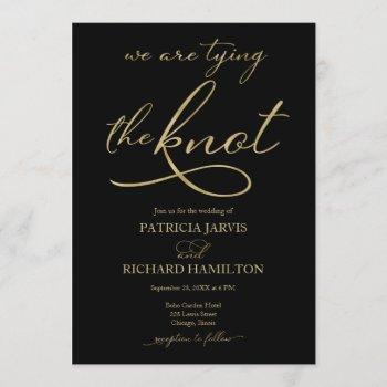 we are tying the knot gold foil script wedding invitation