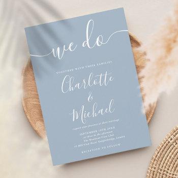 we do dusty blue signature script wedding invitation