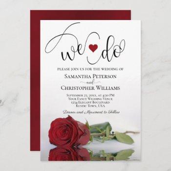 we do! elegant long stemmed red rose wedding invitation
