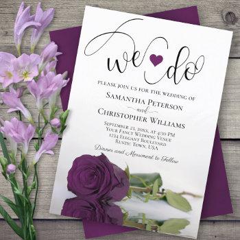 we do! elegant plum purple rose romantic wedding invitation