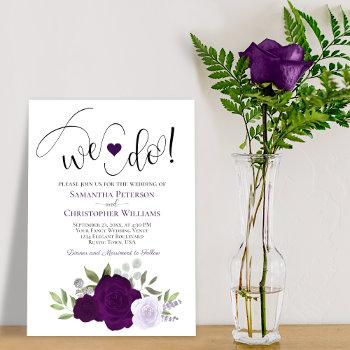 we do! elegant purple roses boho chic wedding invitation