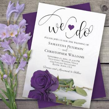 we do! elegant royal purple rose romantic wedding invitation