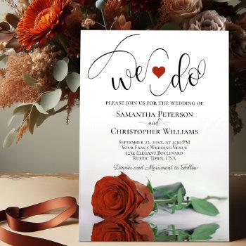 we do! elegant rust orange rose romantic wedding invitation