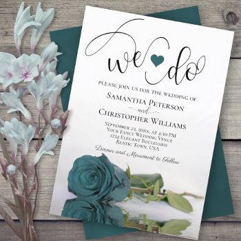 we do! elegant teal rose romantic wedding invitation